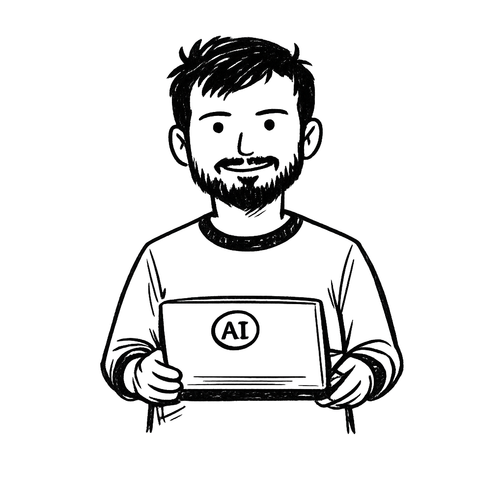 Doodle of Arsalan holding an AI laptop